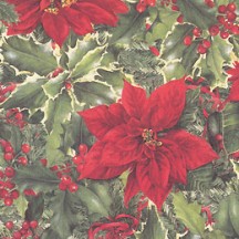 Poinsettia and Holly Berry Christmas Print Paper ~ Tassotti 